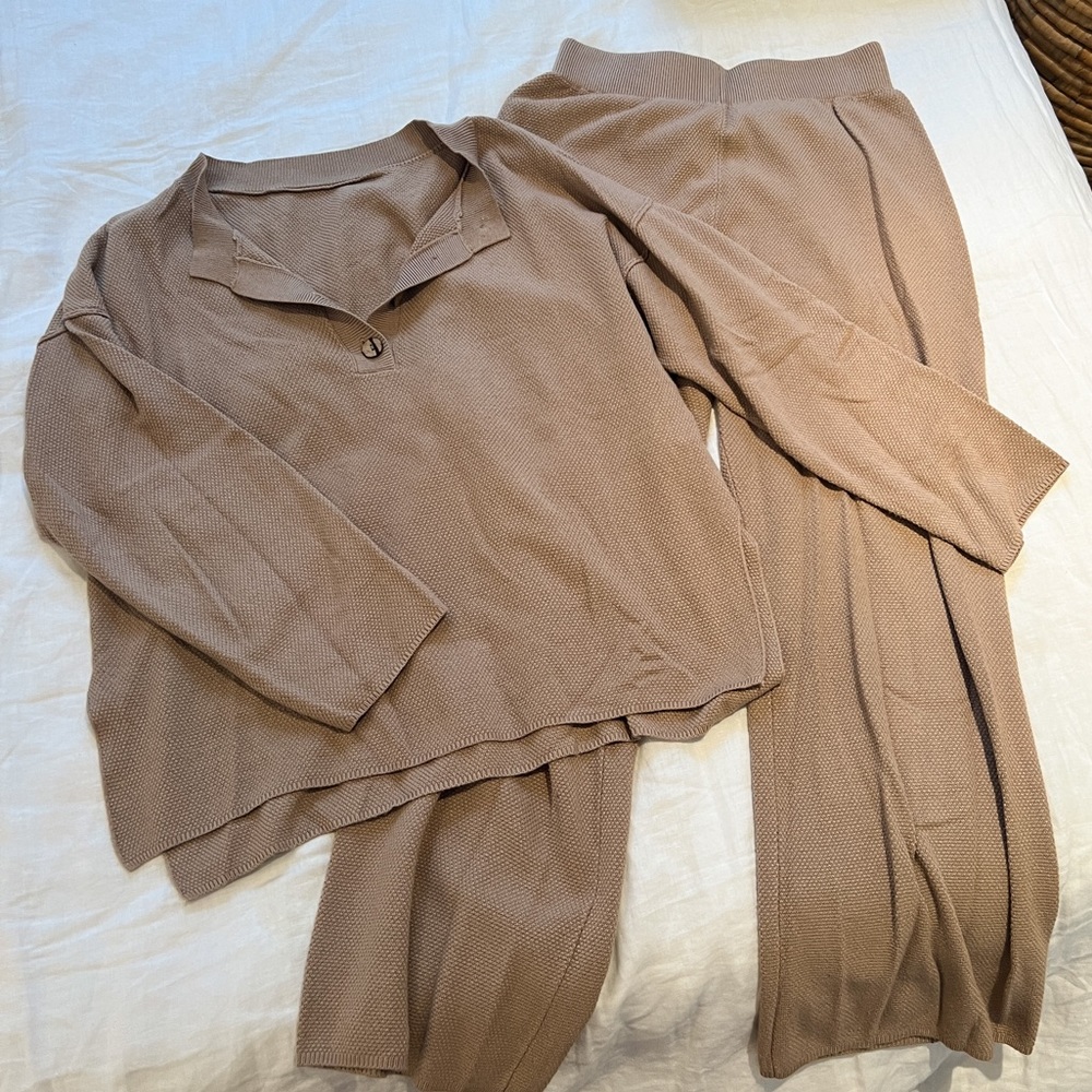 Tan Brown Waffle Lounge Set